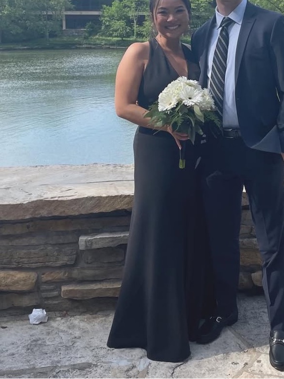 Jenny Yoo Black Halter V-Neck Maxi Dress with Slit